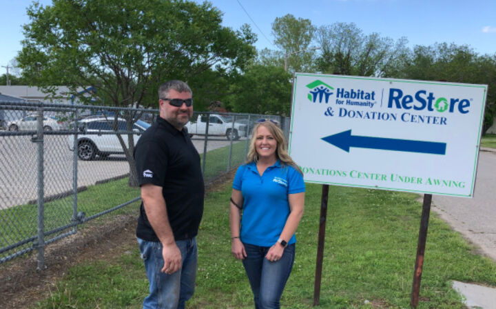 FWC Project Manager Kevin Harvey and ReStore Manager Jennifer Muret pose for a photo after FWC’s donation.